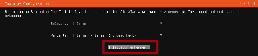 Die Abbildung zeigt den Ubuntu-Installationsassistenten: Festlegung des Tastaturlayouts