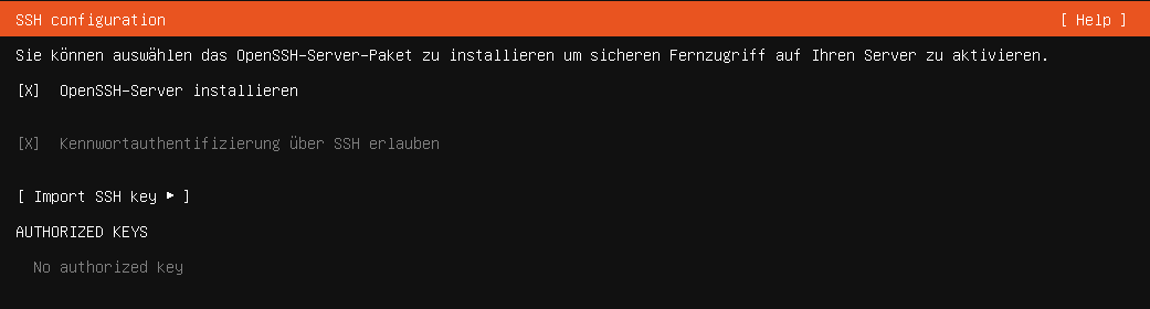 Die Abbildung zeigt den Ubuntu-Installationsassistenten: Installation des SSH-Servers