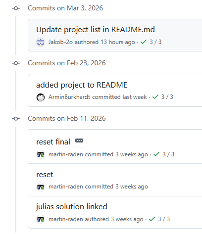 Git commit history showing a linear sequence of commits with messages and timestamps.