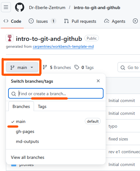 A screenshot of the GitHub website showing the branch dropdown with a new branch name being entered