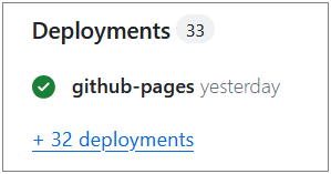 Screenshot of the 'Deployments' section in the right sidebar of a GitHub repository, showing the status of GitHub Pages builds and links to logs.
