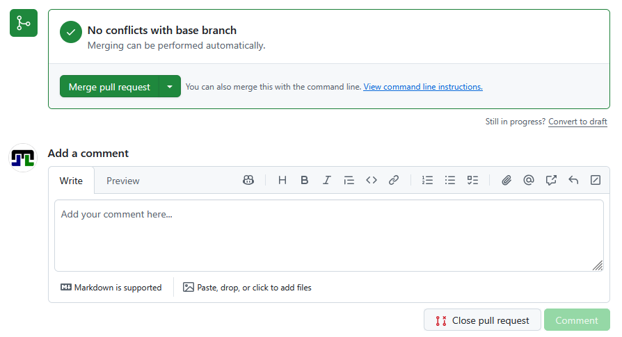 A screenshot of a pull request page on GitHub showing the "Merge pull request" button