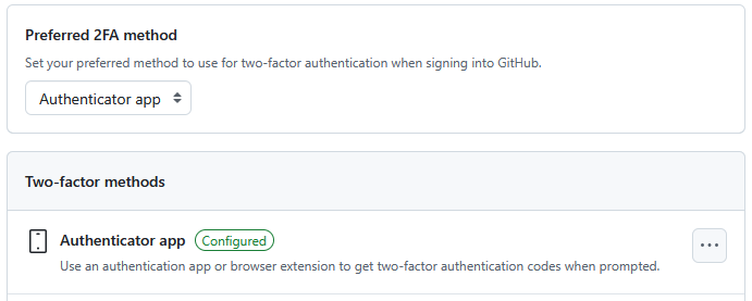 GitHub 2FA settings