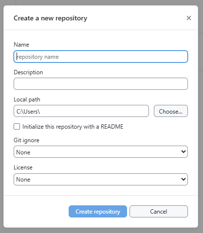 Screenshot of GitHub Desktop showing the 'New Repository' button.