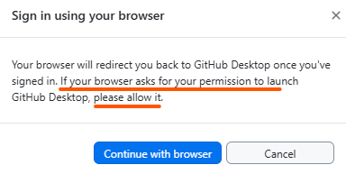 GitHub Desktop sign-in message